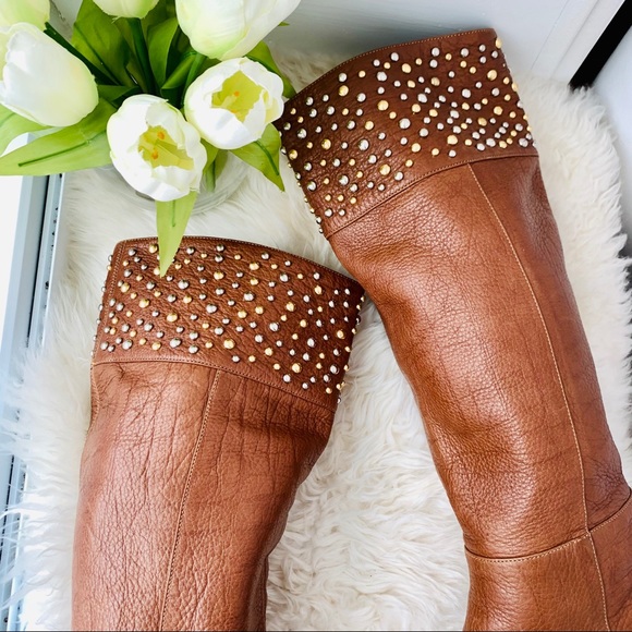 CASADEI Brown Leather Bling Knee High Riding Boots - Picture 7 of 16